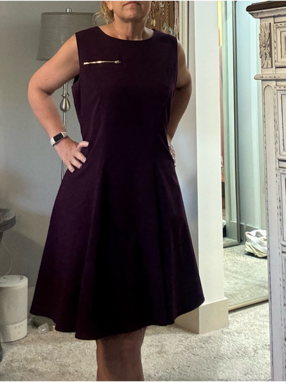 Calvin Klein Sleeveless A-Line Dress in Deep Plum